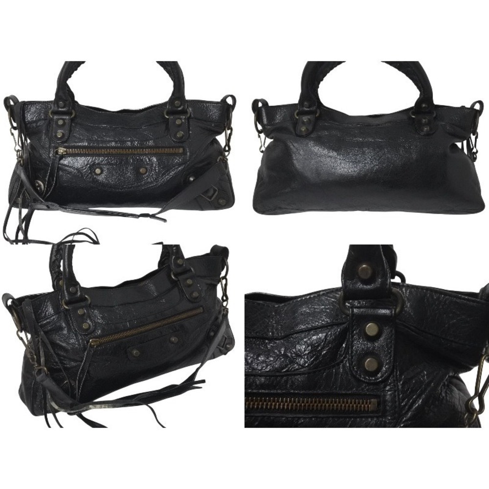 BALENCIAGA City Handbag One Shoulder Hobo Bag Black Leather Gold - Picture 2 of 8